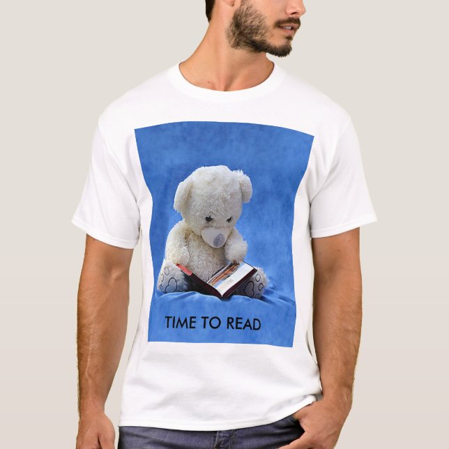 Camiseta Tiempo de osito de peluche para leer animal azul r (Anverso)