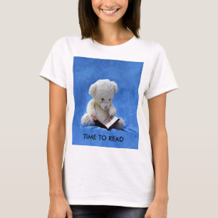 Camiseta Tiempo de osito de peluche para leer animal azul r