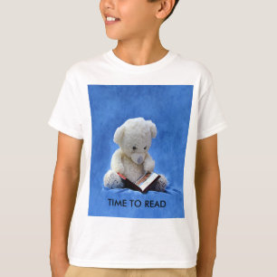 Camiseta Tiempo de osito de peluche para leer animal azul r