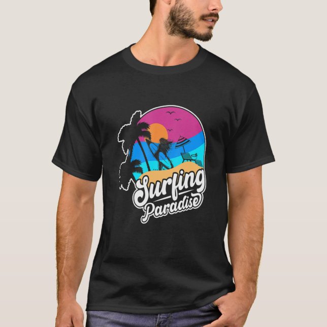 Camiseta Tiempo De Verano Del Paraíso De Surf Con Playa Y P (Anverso)