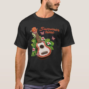 Camiseta Tiempo de verano Hawaii Ukulele Lute Flowers