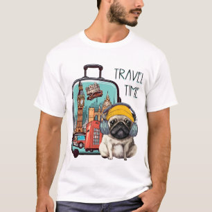 Camiseta Tiempo De Viaje Con Elegante Pug