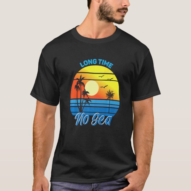Camiseta Tiempo largo del mar del árbol de palmas no mar (Anverso)