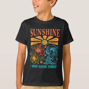 Camiseta Tiempos Buenos Olas Tropicales Hibisco Retro Sol B