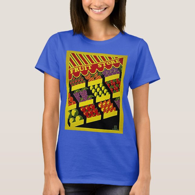 Camiseta Tienda de frutas - Poster WPA amarillo rojo brilla (Anverso)