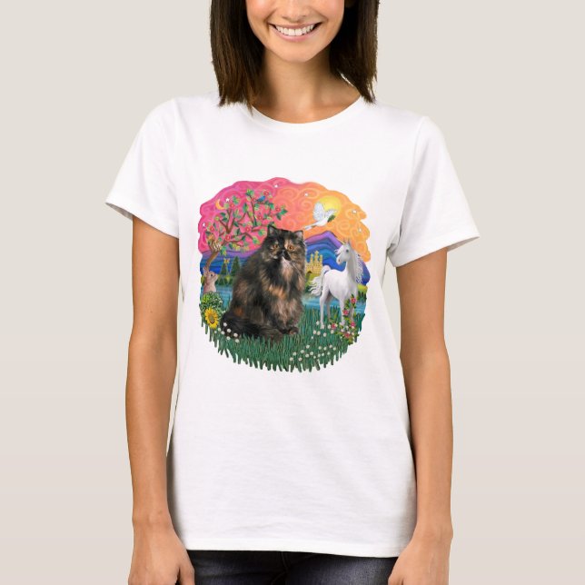 Camiseta Tierra de fantasías (ff) - gato Tortie persa 18 (Anverso)