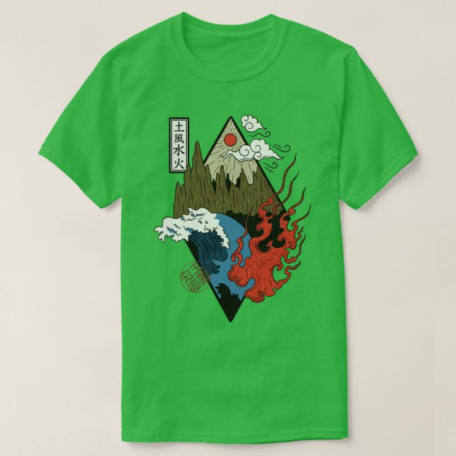 Camiseta Tierra de incendios de agua de los cuatro elemento (Diseño del anverso)
