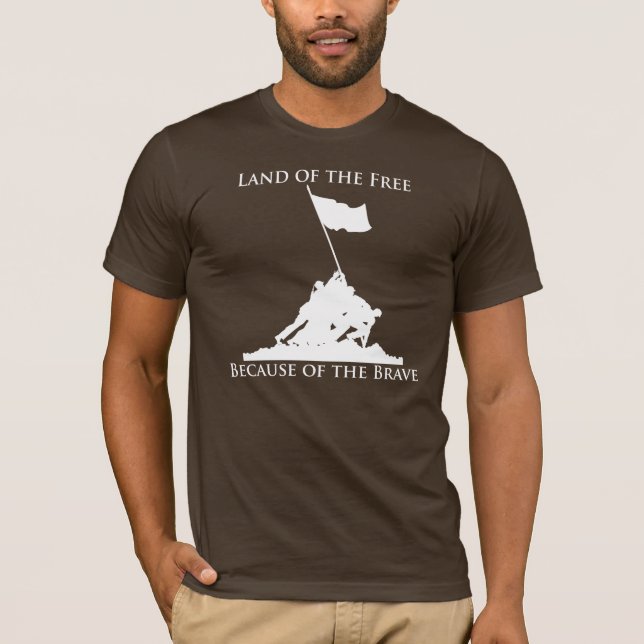 Camiseta Tierra del libre, debido al valiente: Iwo Jima ( (Anverso)