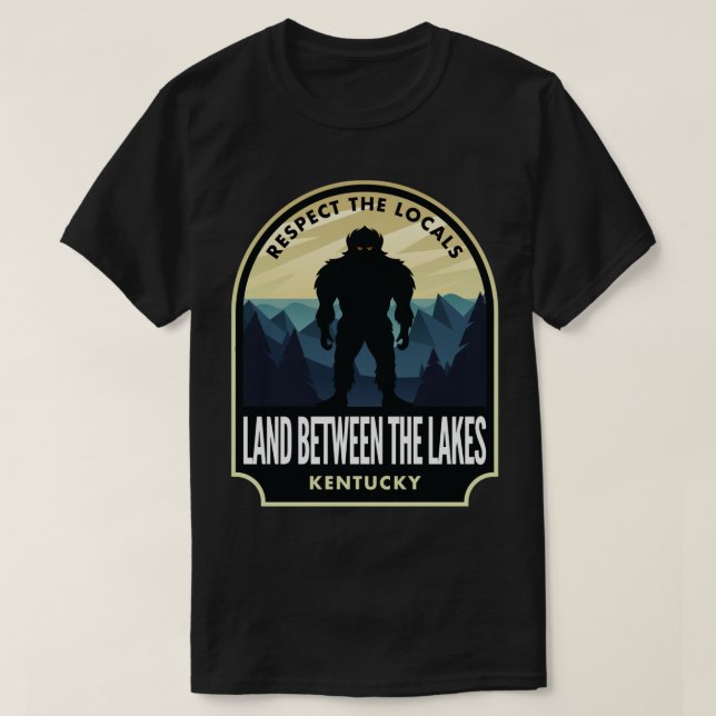 Camiseta Tierra entre los lagos Kentucky Bigfoot Sasquatch (Diseño del anverso)