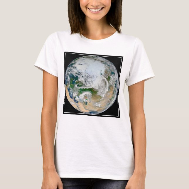 Camiseta Tierra Que Muestra El Ártico, Europa Y Asia. (Anverso)