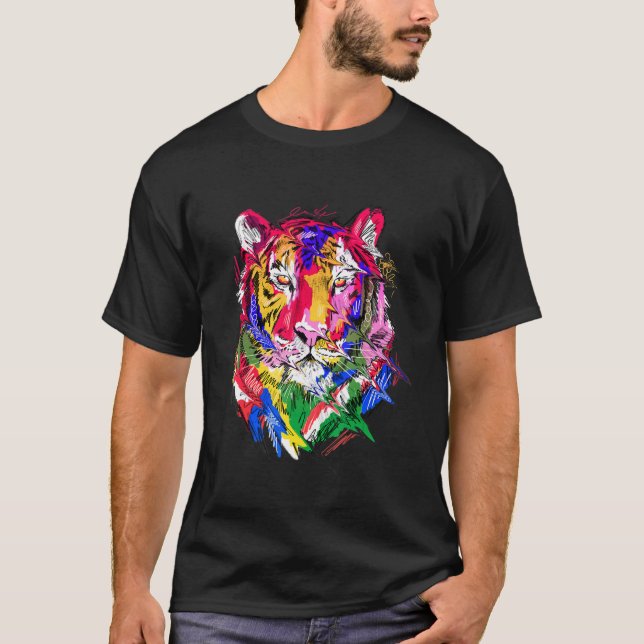 Camiseta Tiger animal motif, colourful animal print art (Anverso)