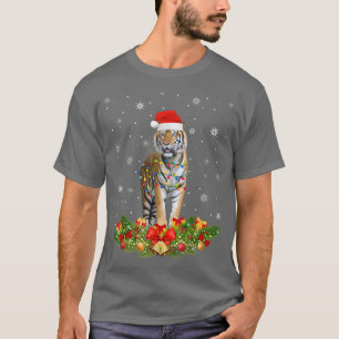 Camiseta Tiger Christmas Lights Santa Hat Xmas Tiger Lover 