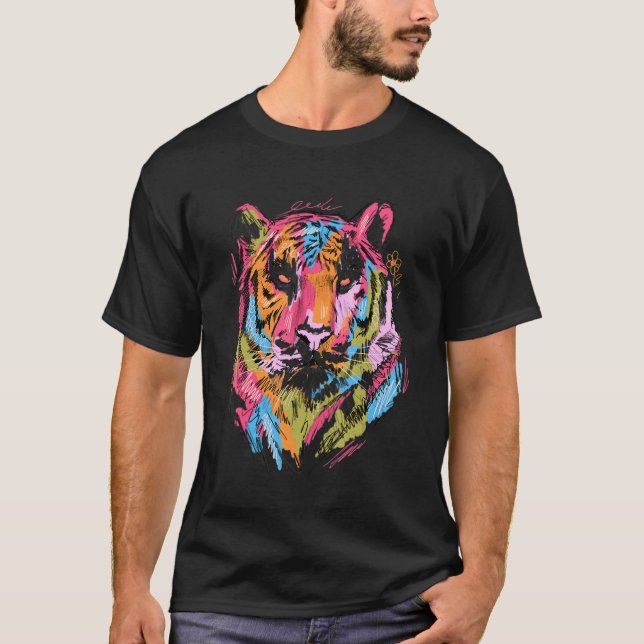 Camiseta Tiger Colourful Art Animal Lovers Tiger Motif (Anverso)