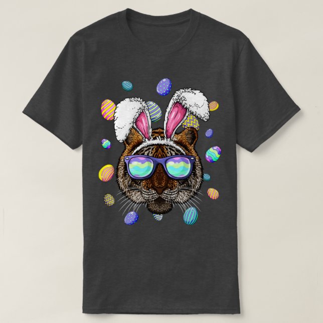 Camiseta Tiger Easter Bunny Ears Caza divertida de huevos d (Diseño del anverso)