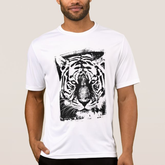 Camiseta Tiger Face Mens Modern Sport-Tek Competidor Blanco (Anverso)