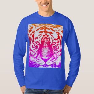 Camiseta Tiger Face Mens Moderno Larga Manga Profunda Azul 