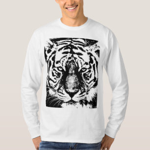 Camiseta Tiger Face Mens Plantilla moderna Manga larga bási