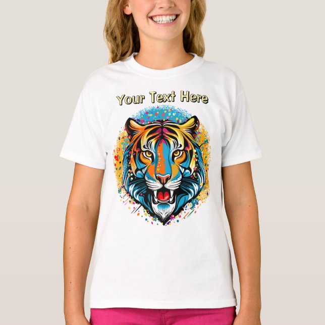 Camiseta Tiger Head Rainbow colors paint stains (Anverso)