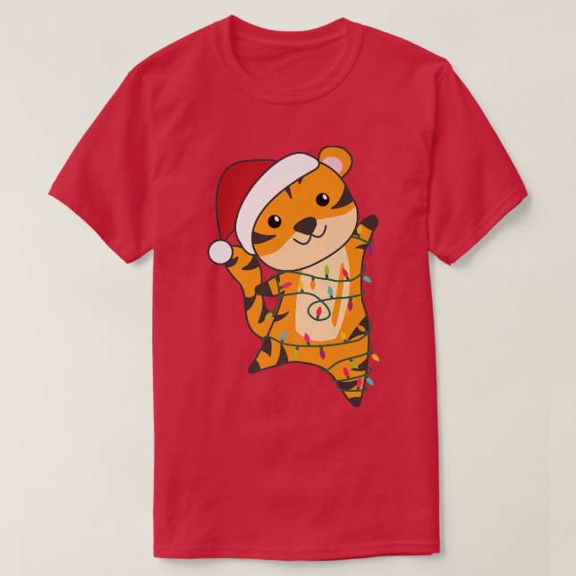 Camiseta Tiger Merry Christmas Animals Fairy Lights Tiger (Diseño del anverso)