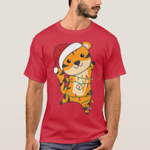 Camiseta Tiger Merry Christmas Animals Fairy Lights Tiger