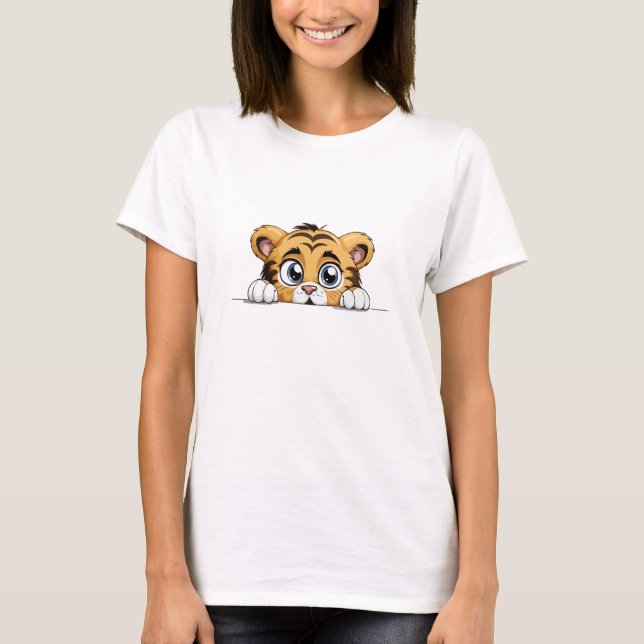 Camiseta Tiger Peeking Cute Adorable Gracioso Personalizado (Anverso)
