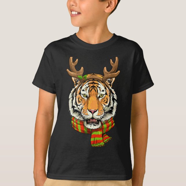 Camiseta Tiger Reindeer Christmas Shirt Animal With Antlers (Anverso)