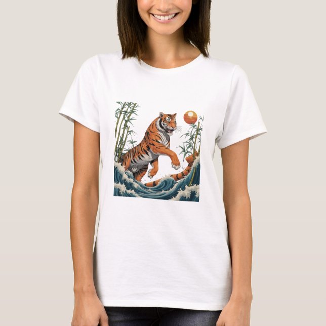 Camiseta Tiger Wave Art - Ukiyo-e Bamboo Sunset Design (Anverso)