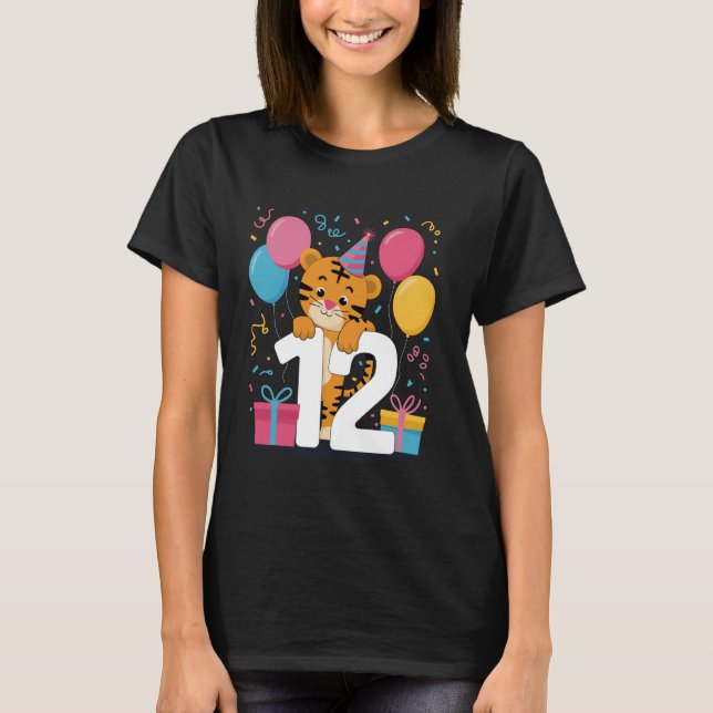 Camiseta Tigre, 12º cumpleaños para un niño chica de 12 año (Anverso)