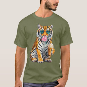Camiseta Tigre Adorable con Café Helado y Gafas de Sol de C