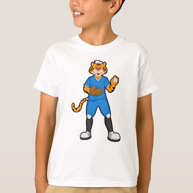 Camiseta Tigre al béisbol con guante y gorra de béisbol (Anverso)