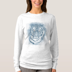 Camiseta Tigre azul blanco pintando para su gris claro