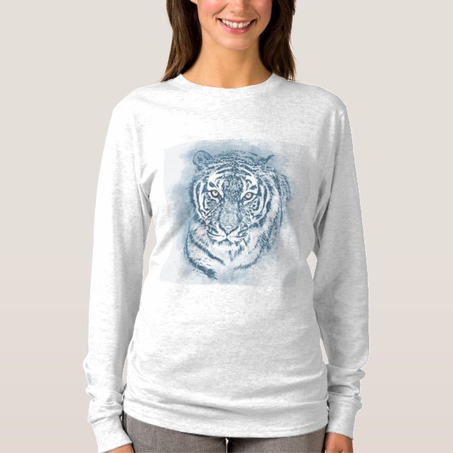 Camiseta Tigre azul blanco pintando para su gris claro (Anverso)