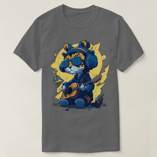Camiseta Tigre bebé tocando guitarra, dulce y quirky (Diseño del anverso)