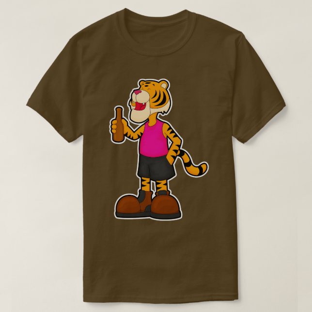 Camiseta Tigre bebiendo cerveza con botella de cerveza (Diseño del anverso)