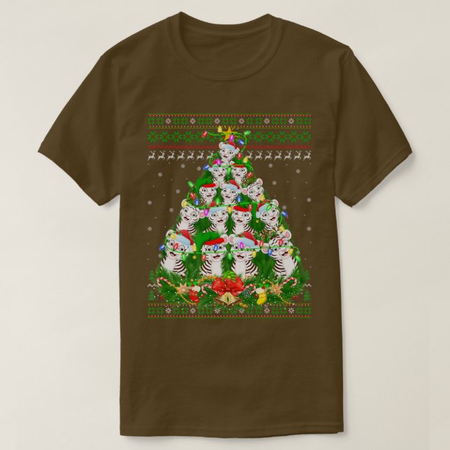 Camiseta Tigre Blanco Navidad Arbol De Luz Tigre Blanco Feo (Diseño del anverso)