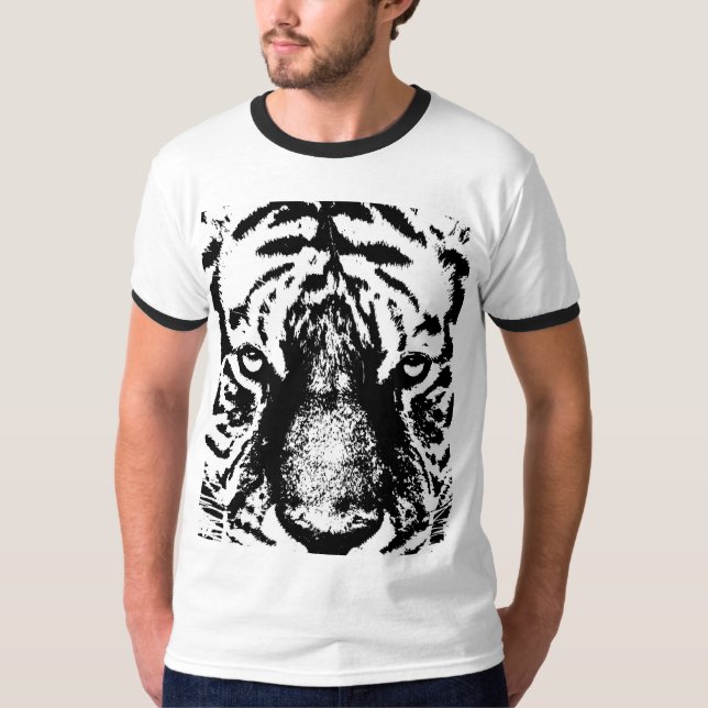 Camiseta Tigre blanco negro cara arte pop masculino moderno (Anverso)
