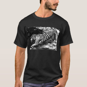 Camiseta Tigre blanco y negro que ataca