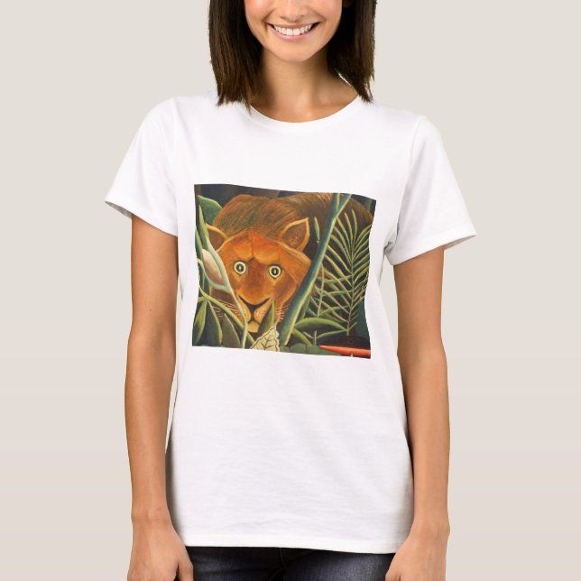 Camiseta Tigre Buscando Desde La Tubería Por Henri Rousseau (Anverso)