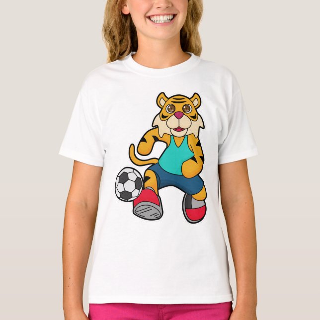Camiseta Tigre como jugador de fútbol con balón de fútbol (Anverso)