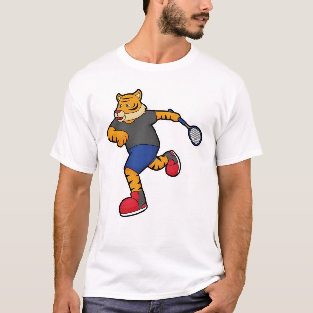 Camiseta Tigre como jugador de tenis con raqueta de tenis (Anverso)