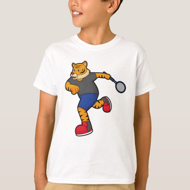 Camiseta Tigre como jugador de tenis con raqueta de tenis (Anverso)