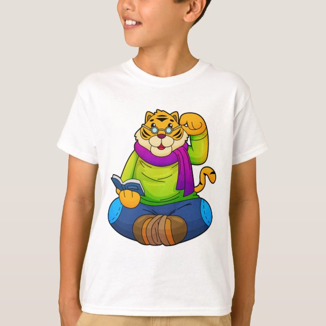 Camiseta Tigre como nervioso con libro (Anverso)