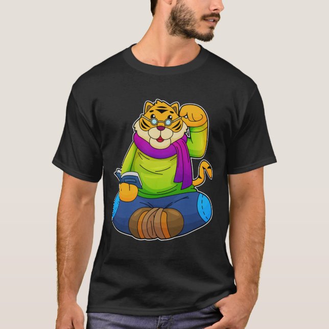 Camiseta Tigre como nervioso con libro (Anverso)