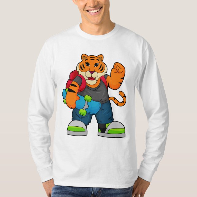 Camiseta Tigre como patinador con patineta (Anverso)