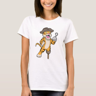 Camiseta Tigre como pirata con pierna de madera y mano enga