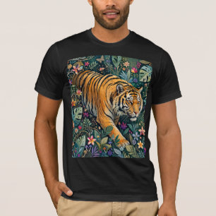 Camiseta Tigre con ojos ámbar, follaje de jungla de fantasí