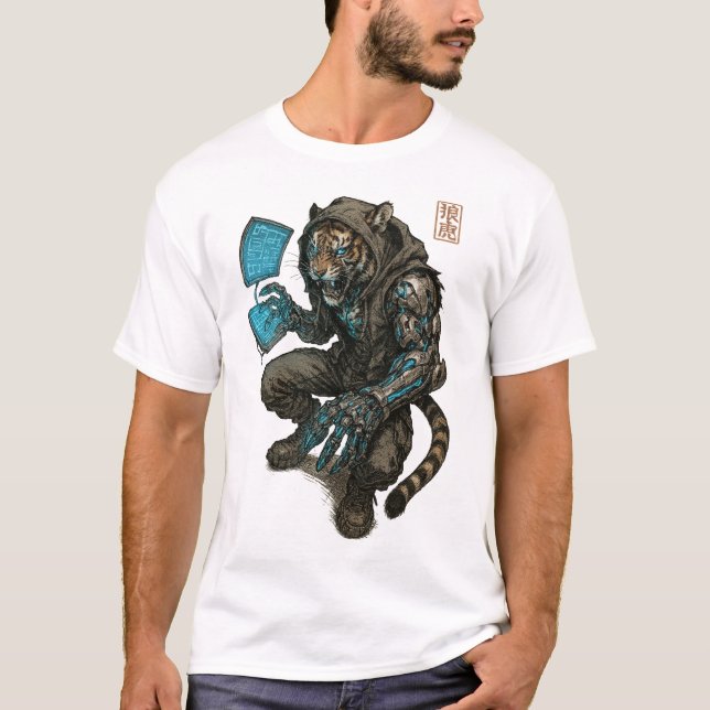 Camiseta Tigre Cyberpunk (Hacker) (Anverso)