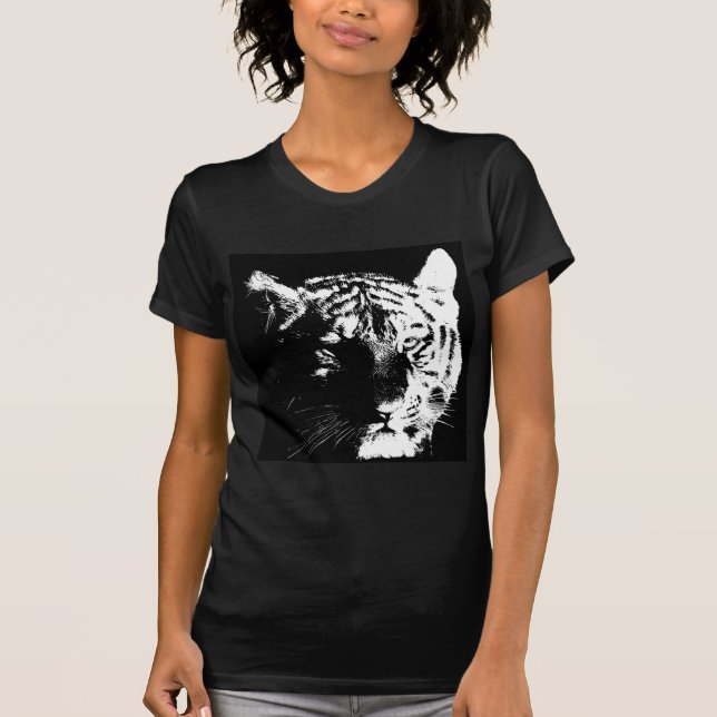 Camiseta Tigre de arte pop blanco y negro (Anverso)