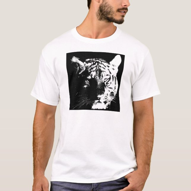 Camiseta Tigre de arte pop blanco y negro (Anverso)