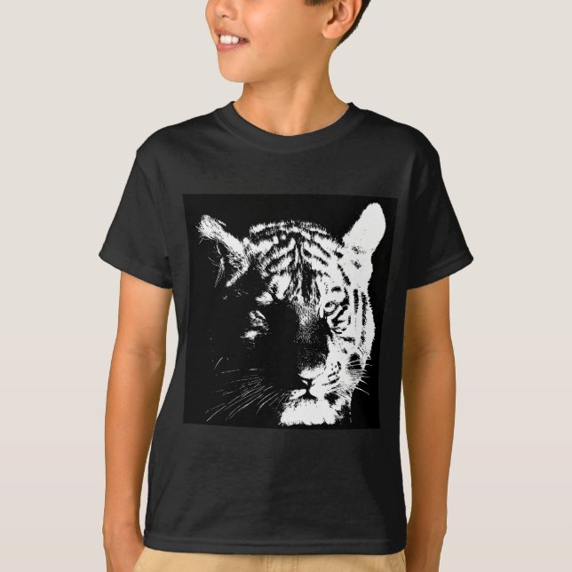 Camiseta Tigre de arte pop blanco y negro (Anverso)